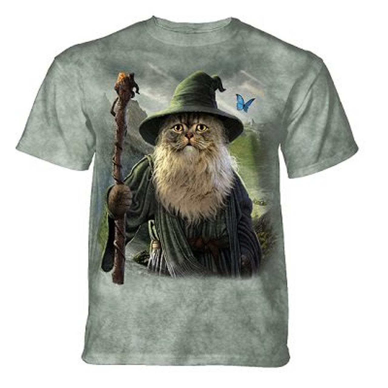 Catdalf 106269 Cat Gandalf Unisex Adult T-Shirt by The Mountain 100% Cotton Green