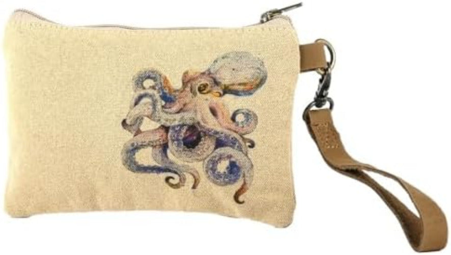 Octopus Wristlet 901255 Canvas Leather Zipper Pouch Makeup Bag 8" L by Cott n Curls