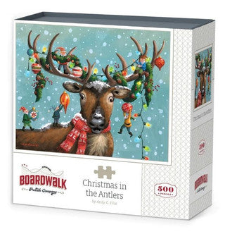 Christmas in the Antlers 00566 Reindeer Elf Jigsaw 500 Piece Puzzle 16 x 20" Dowdle Boardwalk