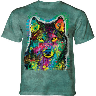 Gentle Wolf Russo Unisex Adult T-Shirt by The Mountain 100% Cotton Green