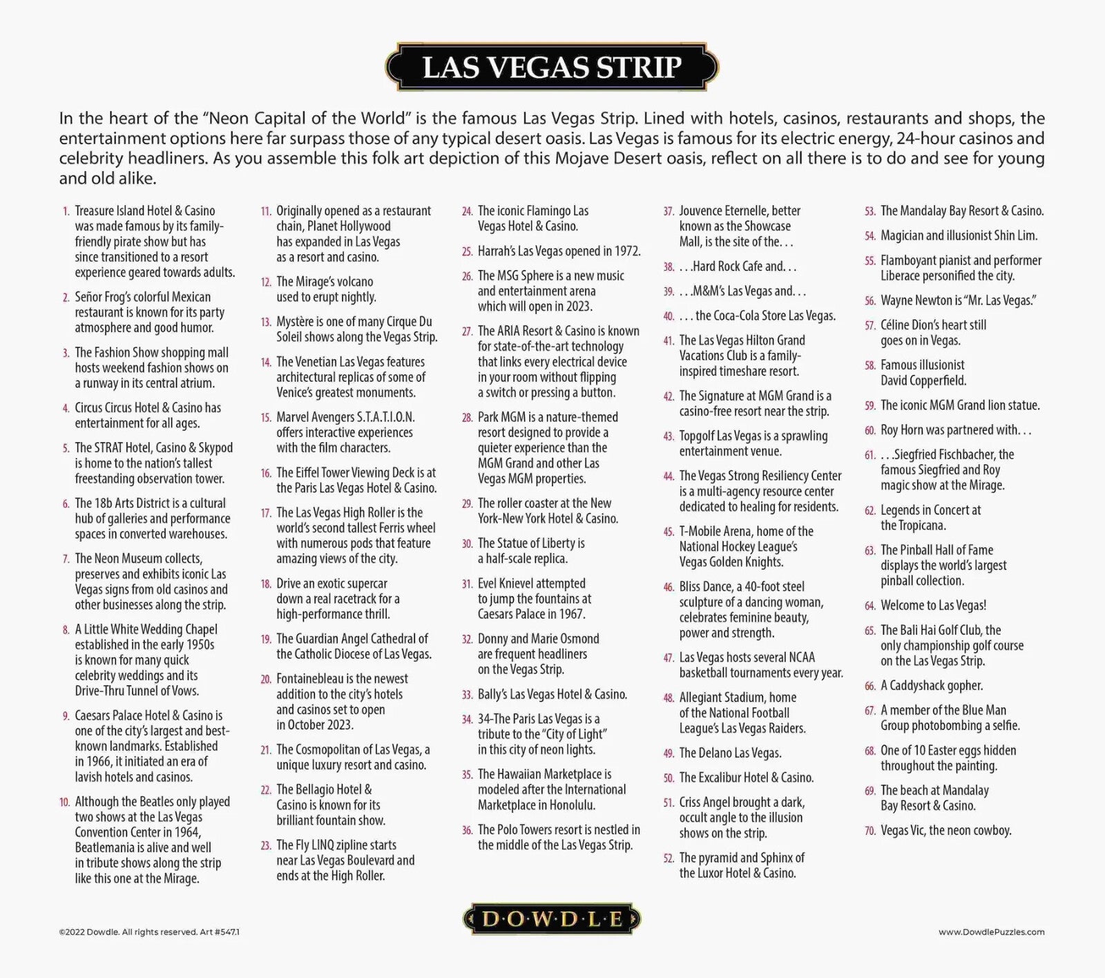 Las Vegas Strip Mini Jigsaw 210 Piece Personal Puzzle 9 x 11" Boardwalk Dowdle
