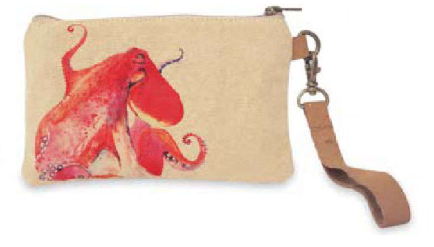 Red Octopus Wristlet 901390 Canvas Leather Zipper Pouch Makeup Bag 8" L by Cott n Curls (Copy)
