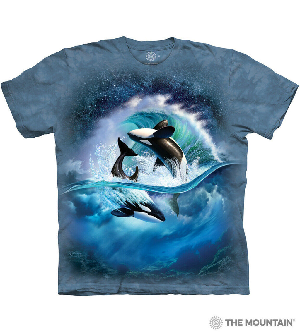 Orca Wave Killer Whale Unisex Adult T-Shirt by The Mountain 100% Cotton Blue
